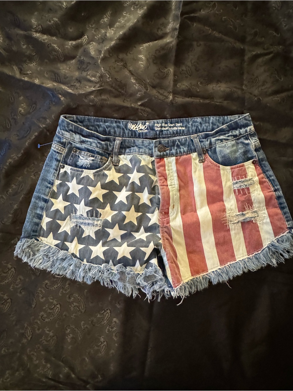 Mossimo Supply Co. High-Rise American Flag Jean Cutoff Shorts - Blue/Red/White